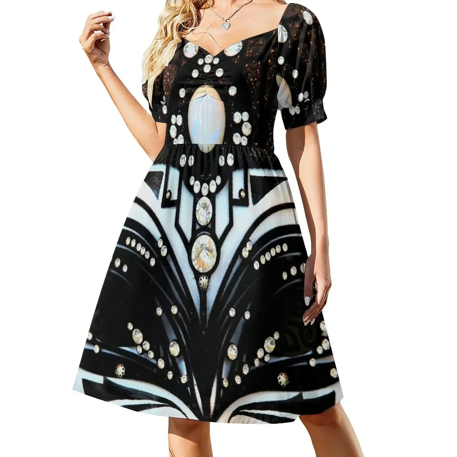 

Venetian mask, black / white Short-Sleeved Dress evening dresses women Women dresses summer dresses for women 2025