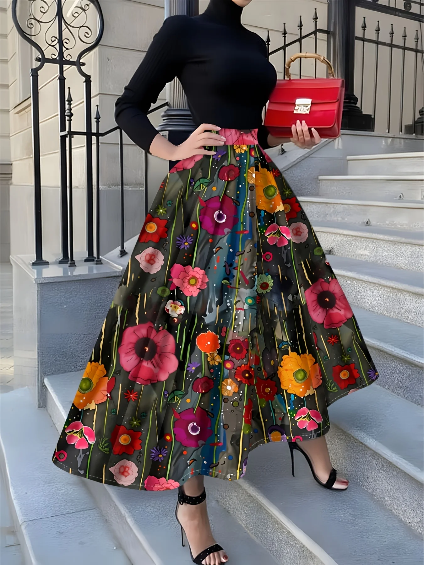 

Юбка с принтом в стиле Four Seasons Leisure Style с красочным цветочным узором, юбка-полусолнце