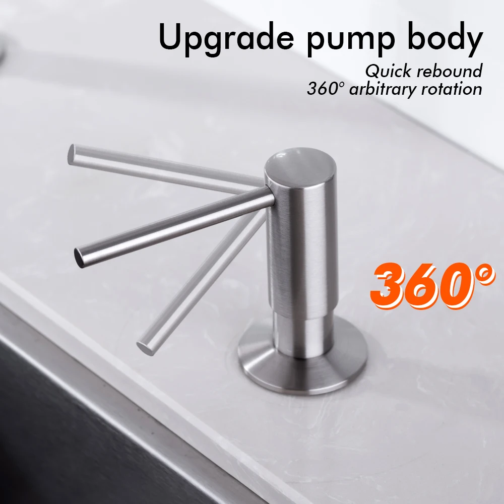 Brushed Nickel Liquid Soap Dispenser Pump Dishwashing Liquid Silicone Tube Under Deck Mounted Rubber Extension Hose Male Longer