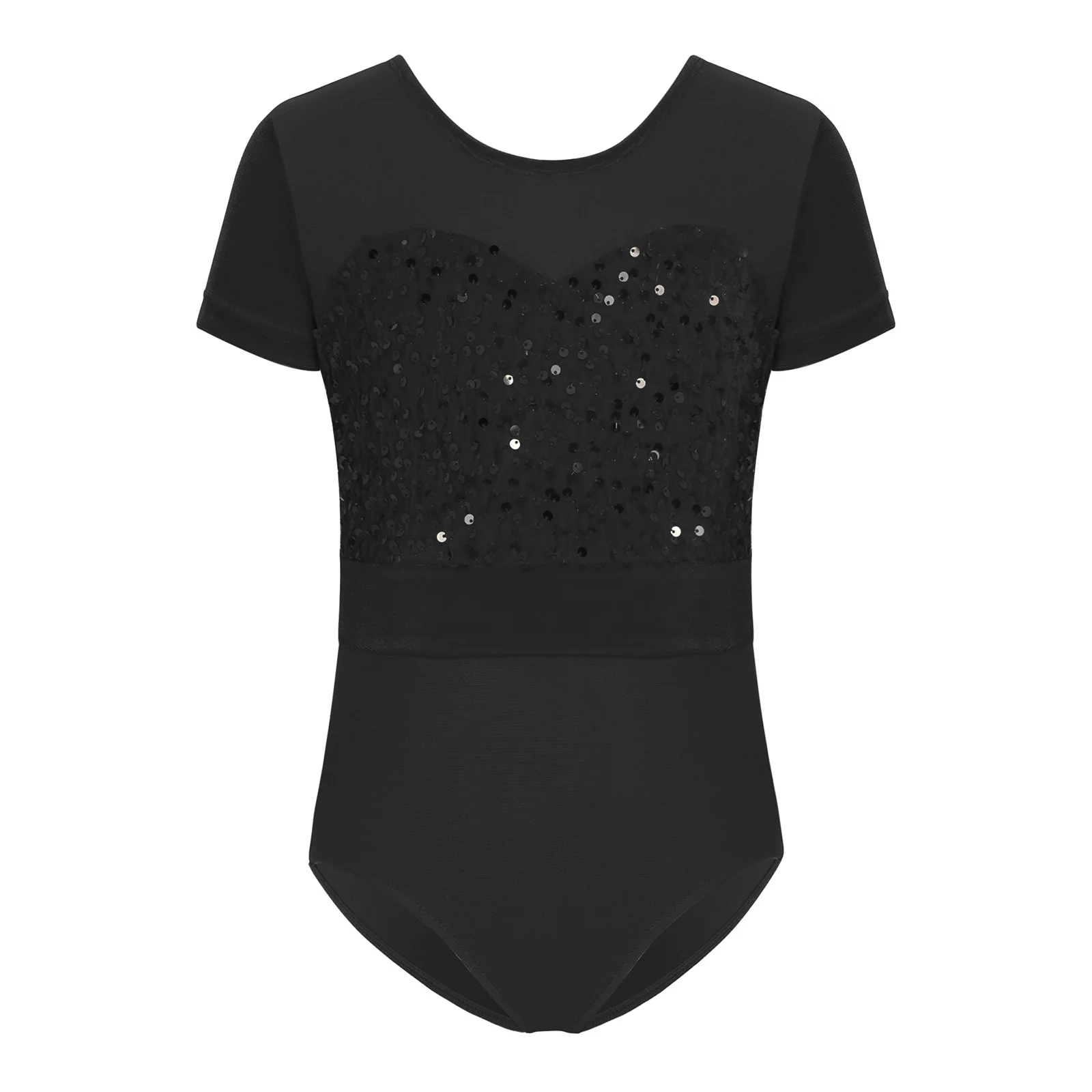 Justaucorps de danse de Ballet à manches courtes pour filles, paillettes brillantes, boutons à pression en velours, body d'entrejambe, justaucorps de gymnastique, vêtements de danse