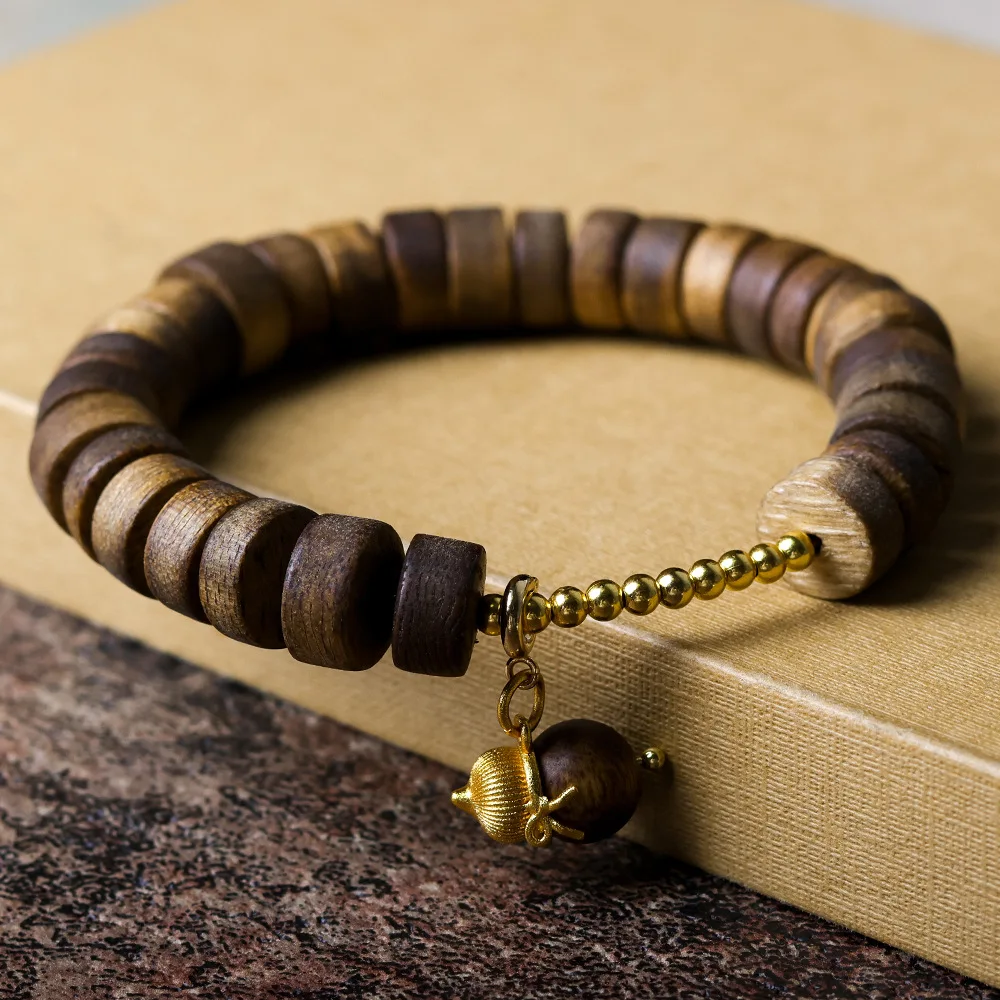 2026 Fall New Aquilaria sinensis Agarwood Tablet Bead Bracelet Original Chinese Style Hand String Gifts
