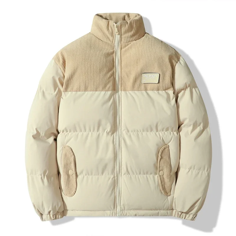 سروال قصير مرقع مطرز القطن وسادة مبطنة الرجال الشتاء رشاقته Vintage معطف القمم الدافئة سترات الوقوف طوق معطف فضفاض #5