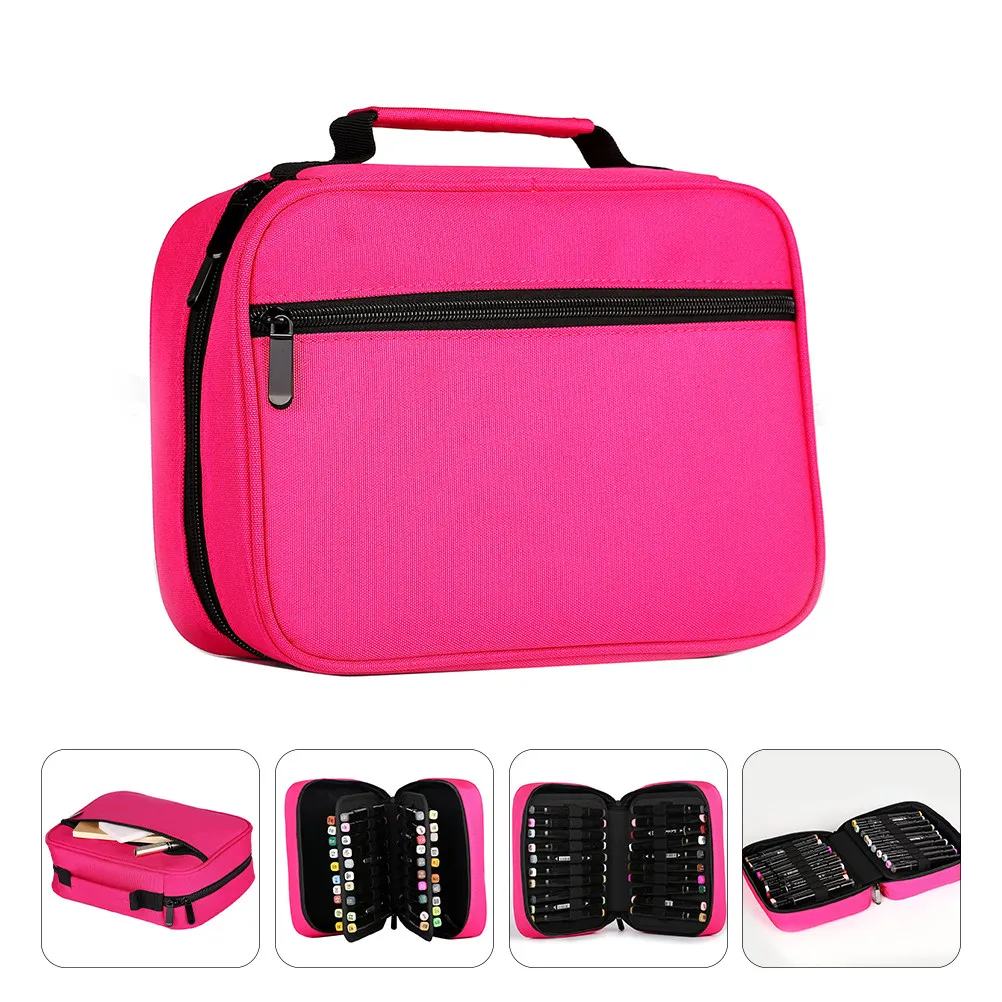 1Pcs Multilayer Marker Pen Bag Oxford Fabric 40 Slot Colored Pencil Organizer with Elastic Holders Smooth Zipper Portable Handle