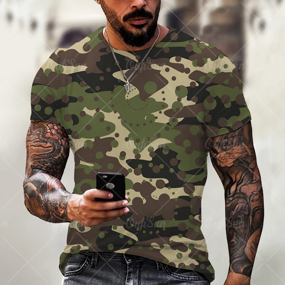 Old-style Army Camouflage Men\'s T-shirt Vintage Casual Outdoor Universal Work Clothes Loose Oversized Top Short-sleeved Clothing