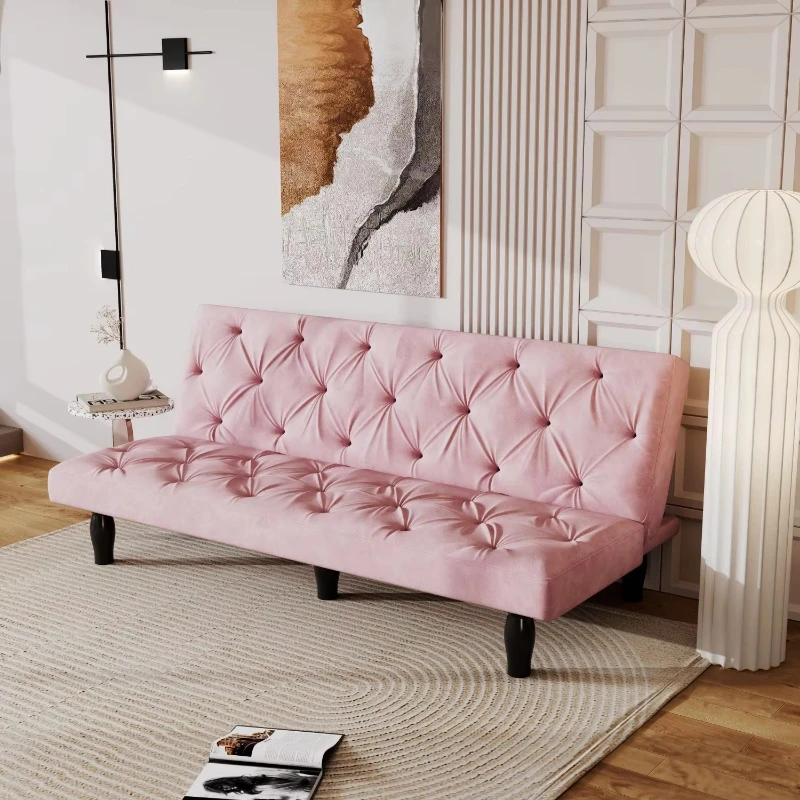 66 Pink Velvet Sofa Bed Family Living Room Apartment Bedroom