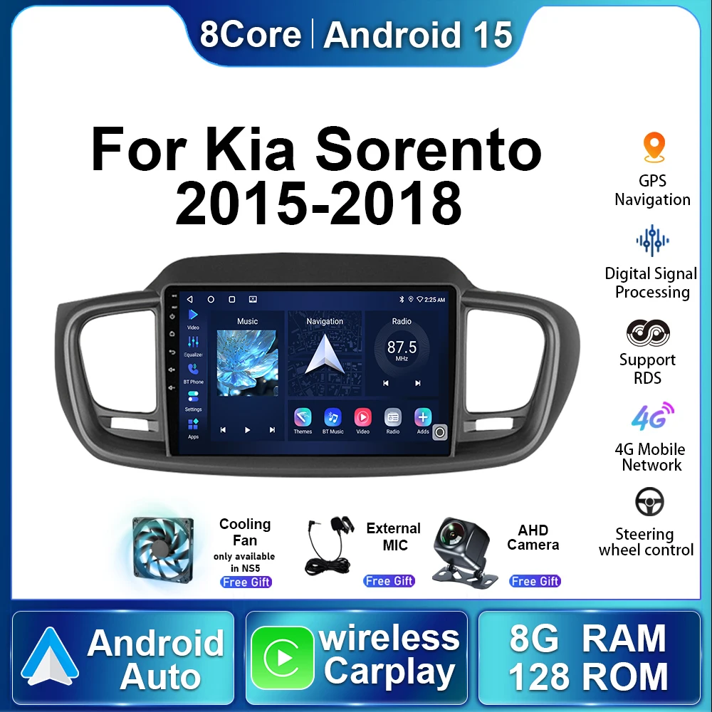 Android15 Auto Radio For KIA Sorento 2015 - 2018 Car Multimedia Stereo Video Dashboard Player Navigation GPS Car Carplay Monitor