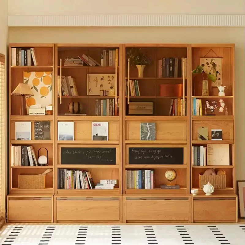 

Nordic cherry wood study card seat bookcase living room full solid wood floor bookshelf with glass combination cabinet