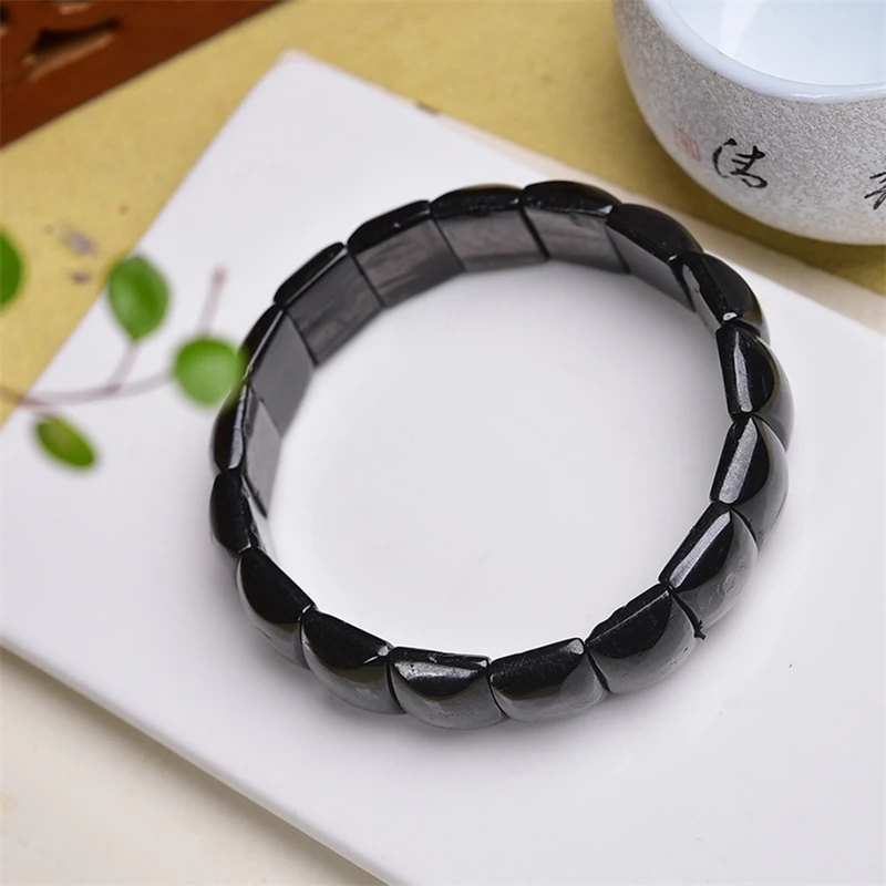 Natural Hypersthene Bangle Dominicana Genuine Black Silverstone Gemstone Bangle for Woman for Gift 12x16MM