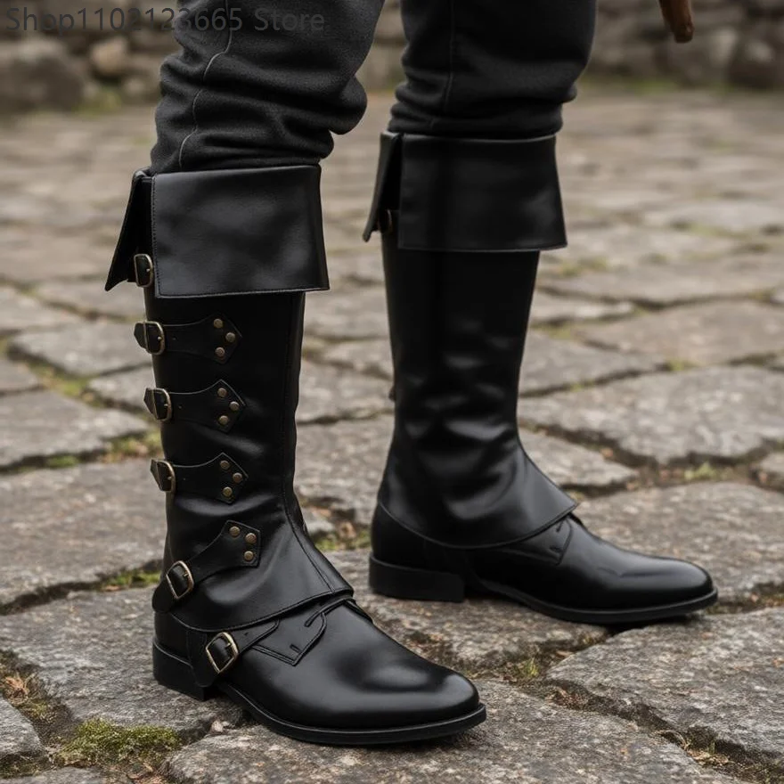 Men Pirate Cosplay Knee‑high Long Boots Covers Vintage Renaissance Sea Captain Accessory Footwear Halloween Carnival Fancy Props