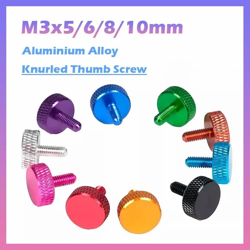 2~20pcs M3x5/6/8/10mm Aluminum Alloy Knurled Thumb Screw Flat Head Hand Grip Knob Bolts Knob Adjustment Screws