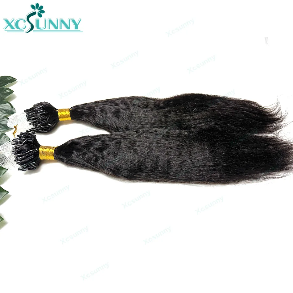 غريب مستقيم وصلات شعر ميكرولينك الشعر البشري للنساء السود Microloop ميكرورينج حلقة وصلات شعر غريب