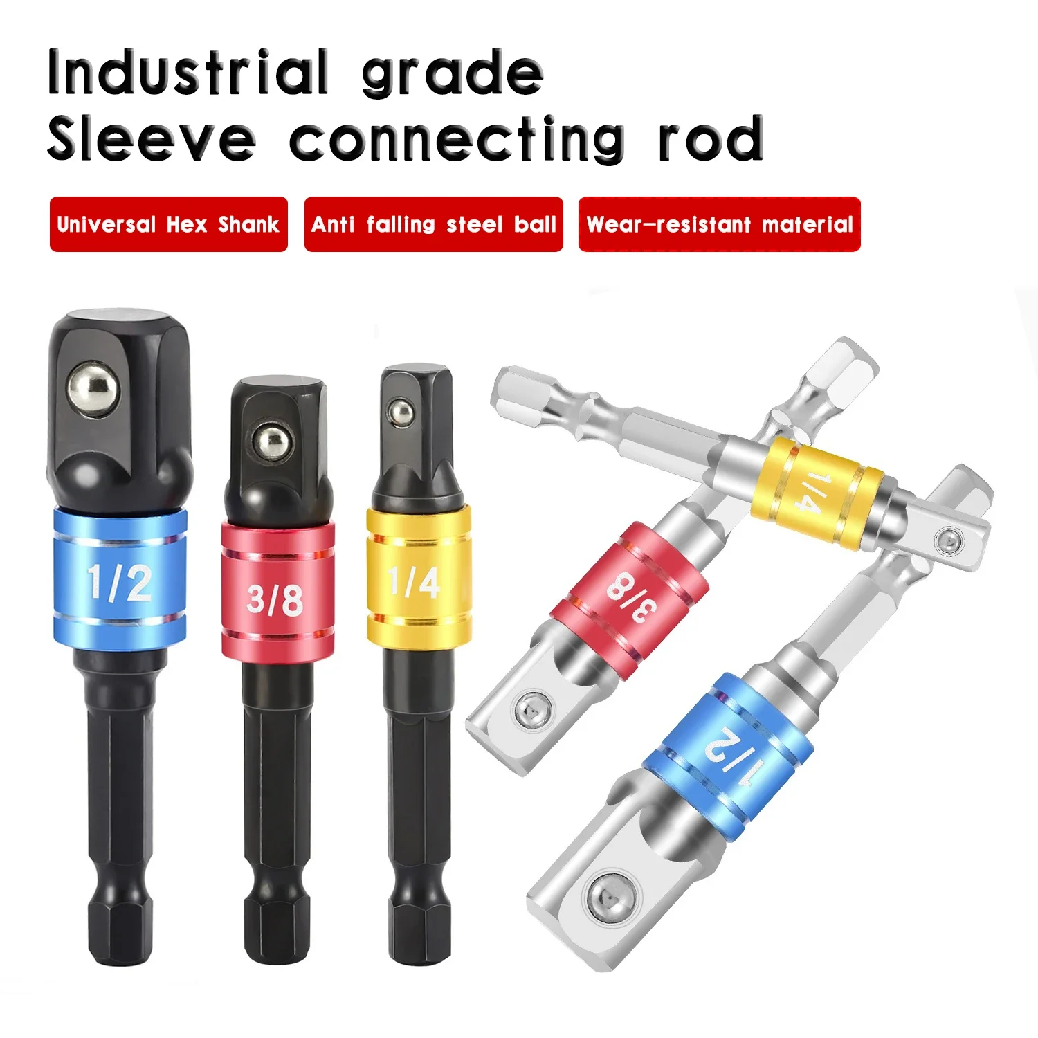 

3Pcs Drill Socket Adapter for Impact Driver 1/4" 3/8" 1/2" Hex Shank To Square Head Socket Drill Bits Bar Extension Set