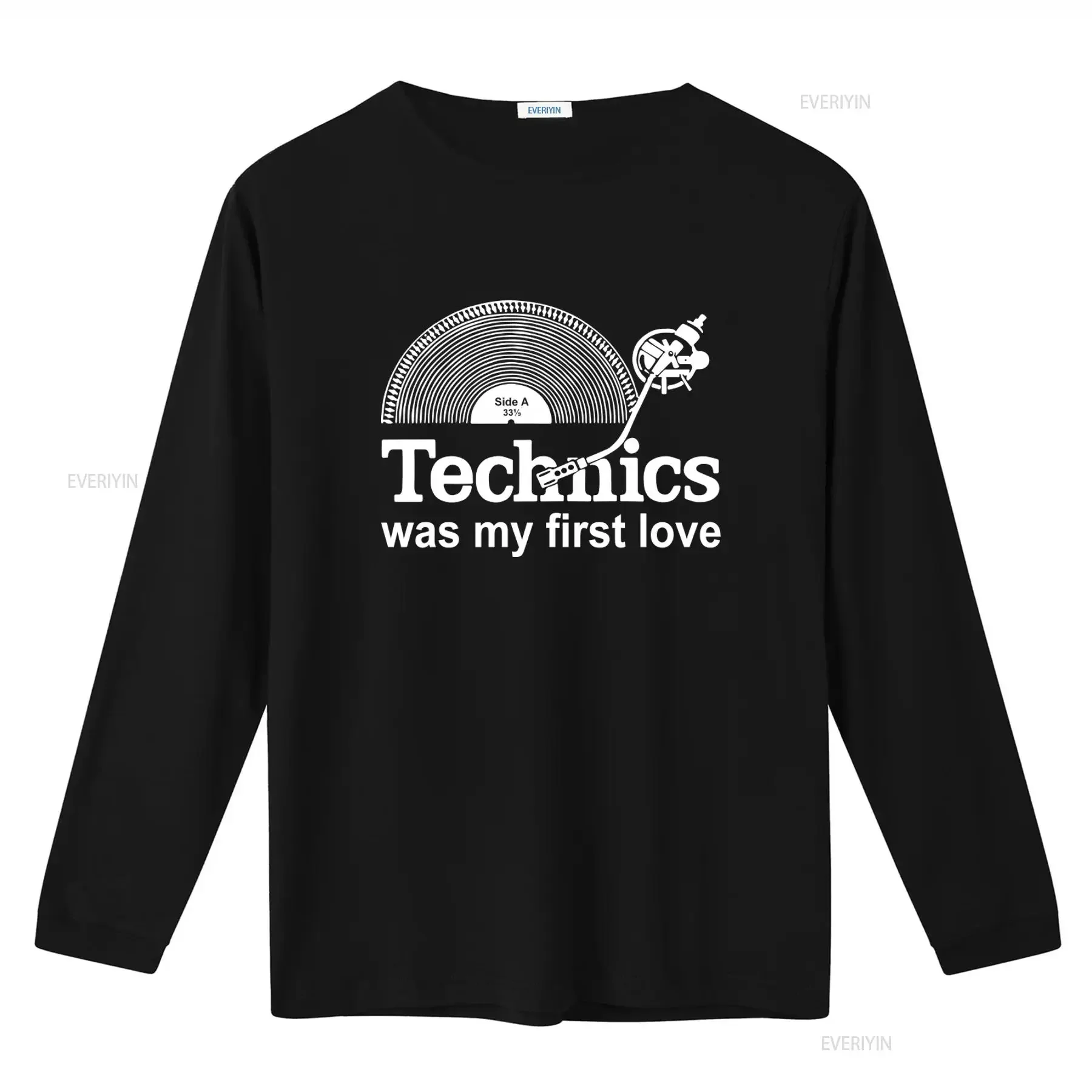 Men's Technics Was My First Love Record Turntable DJ 33 1 3 Vinyl Design Black T Shirt Retro Style for Music Lovers vintage