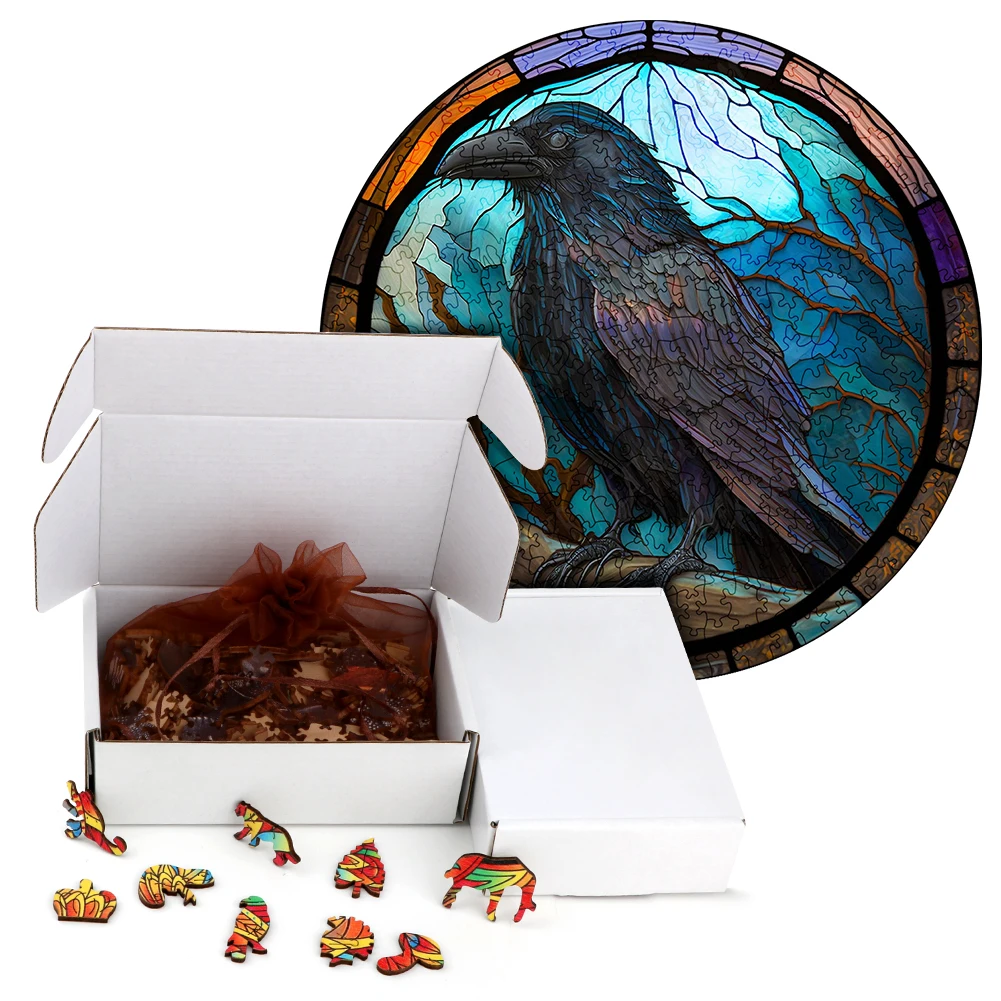 Misterioso Puzzle in legno dipinto uccello nero divertente giocattolo Puzzle in legno animale giochi intelligenti Puzzle a forma rotonda miglior regalo per bambini