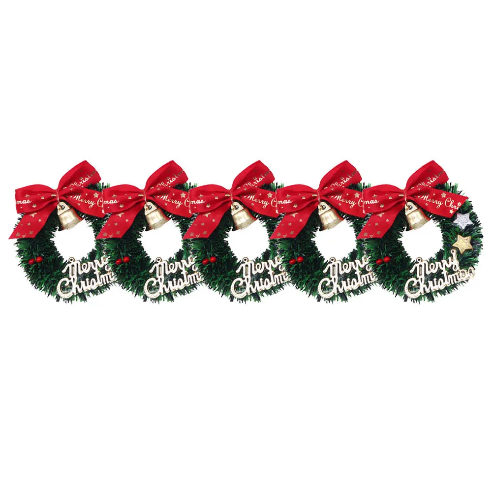 

5Pcs Christmas DIY Wreath Craft Making Mini Wreaths for Hanging Decor Festive Bow Accent Small Garland Set Mini Christmas Wreath