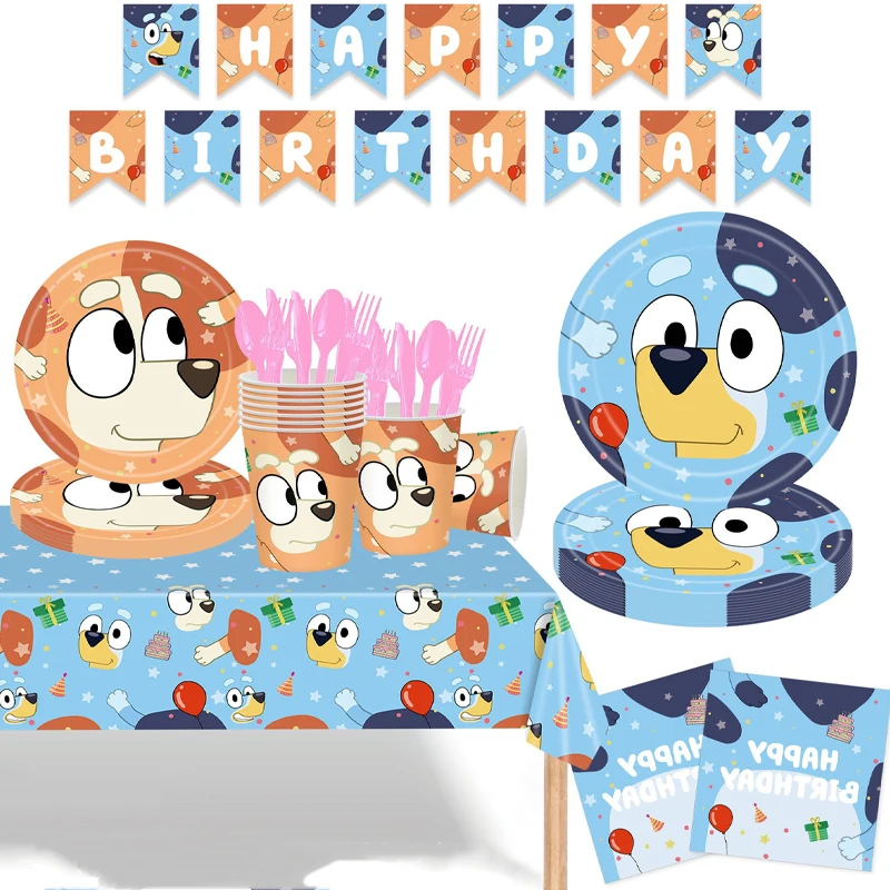 Artículos para Fiesta de Cumpleaños de Bluey, el Perro de la Familia de Dibujos Animados - Juego de Banderas Colgantes para Decoración