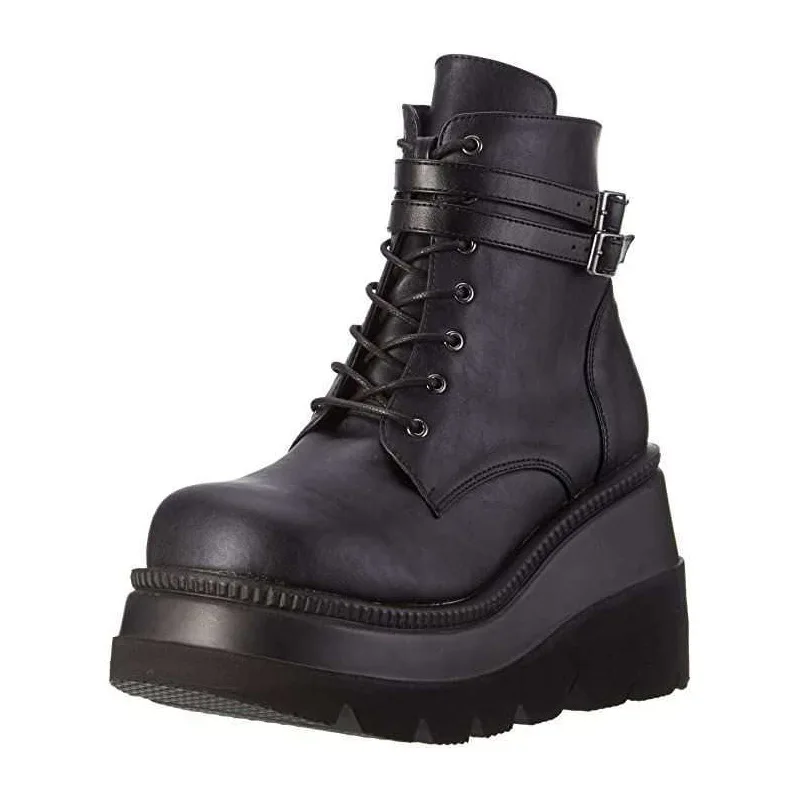 

Luxury Brand Women High Heels Punk Gothic Female Motorcycle Boots Platform Women Boots Fashion Wedges Ankle Boots Big Size 36-43
