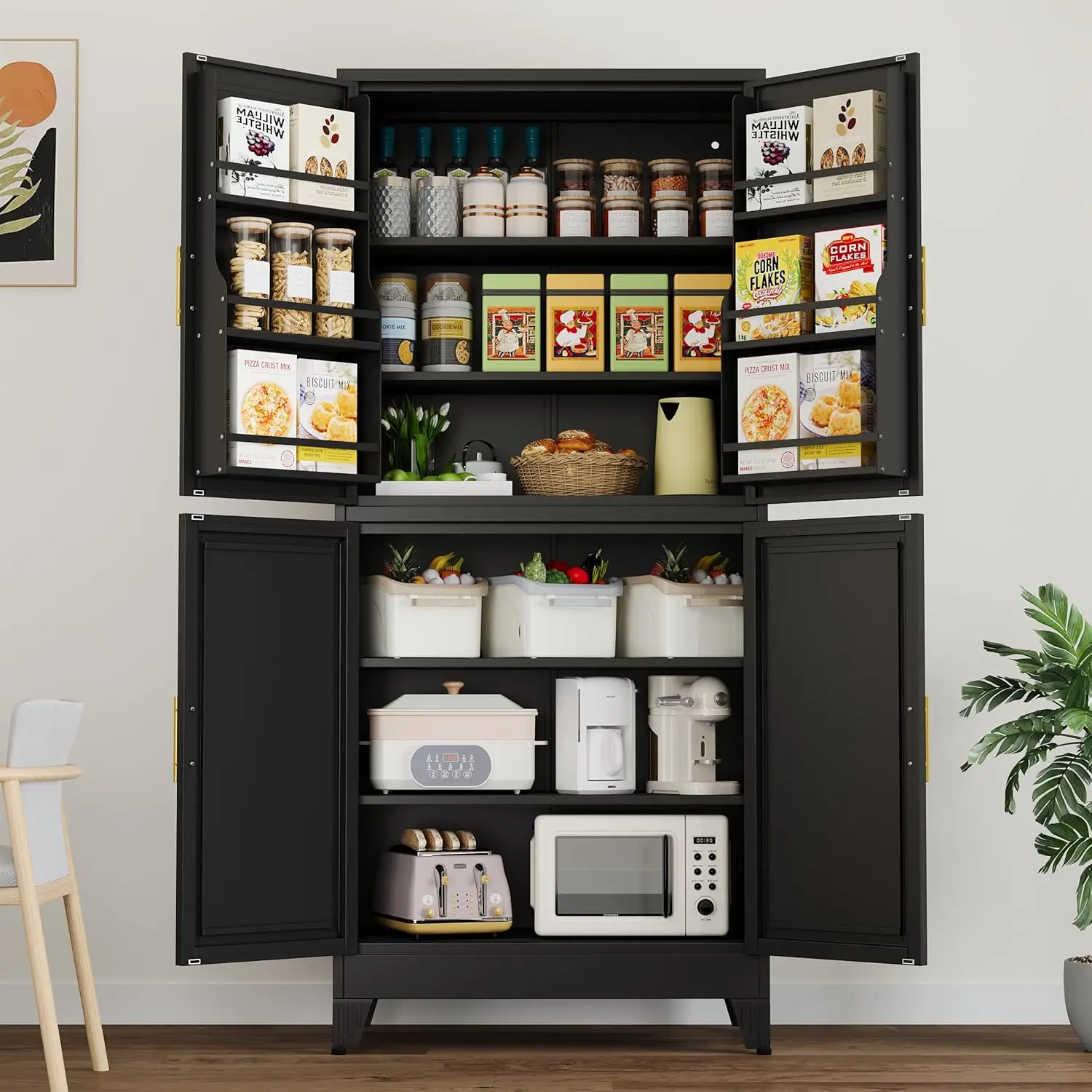 #Metal Storage Cabinet Shelves Adjustable Shelves Leveling Foot Kitchen Living Room