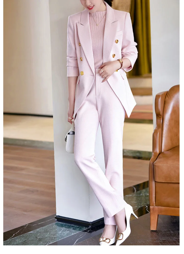 Tesco Elegant Office Lady Blazer Suit Autumn Women Casual Solid Chic Blazer 2 Pieces Formal Jacket And Pants Outfits Female Suit