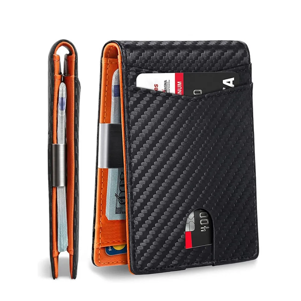 

Practical Anti-Theft Credit Card Holder Minimalist Slim Carbon Fiber Card Holder with Zipper Men Wallets ID Cards