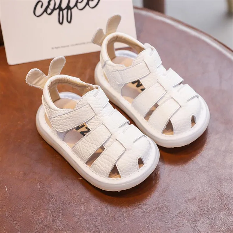 Baby Kids Genuine Leather Sandals Soft Bottom Non Slip Walking Shoes Boys Baotou Beach Sandals Infant Boys Comfortable Sneakers