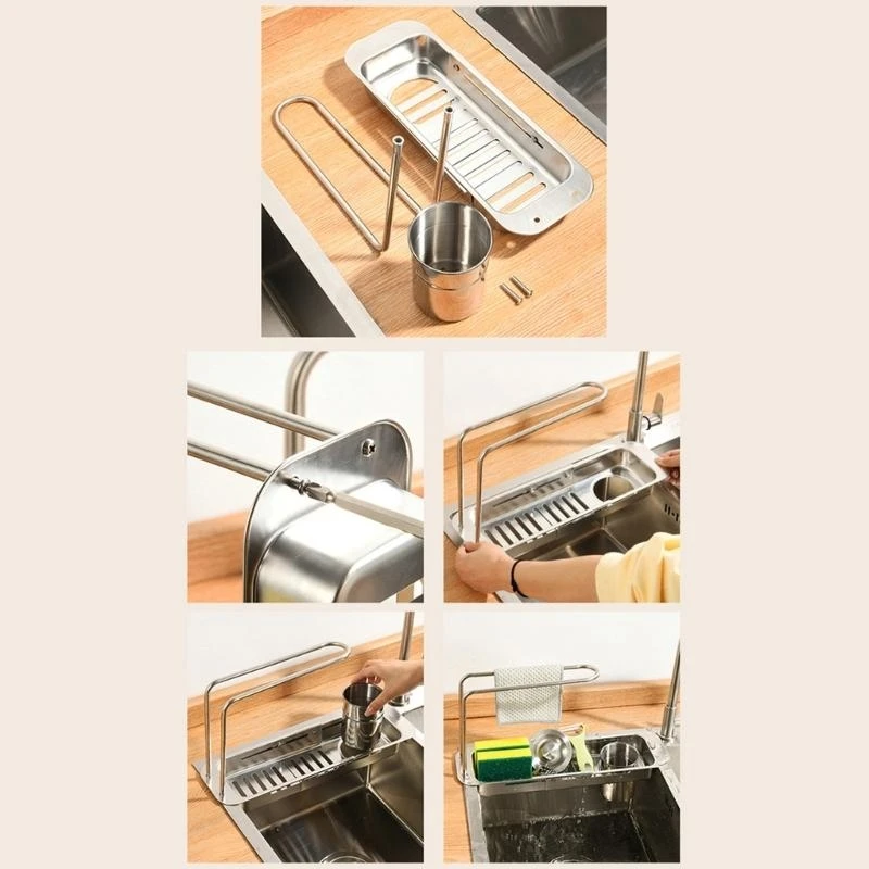 

High Quality Stainless Steel Adjustable Over Sink Shelf for Kitchen Efficiency and Easy Access to Cleaning Tools