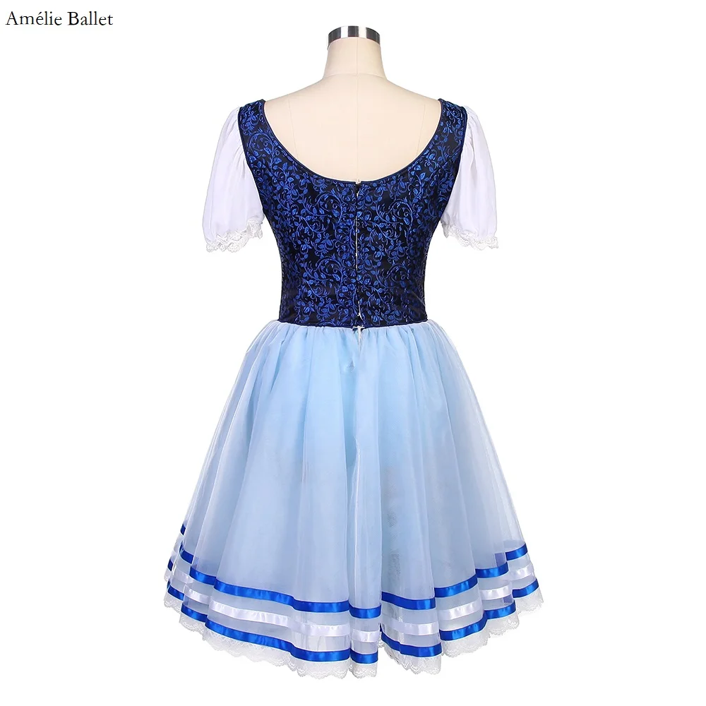 B20011 Short Sleeves Navy Blue Spandex Bodice Professional Ballet Tutu Romantic Dress Adult & Child Stage Performance Costume