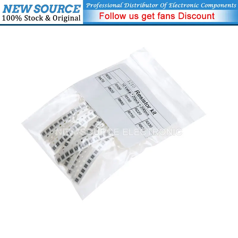 (200pcs) 1210 SMD Resistor 1% R050 R100 R220 R330 R470 R680 R820 Ohm Assorted Kit 10ValuesX20PCS