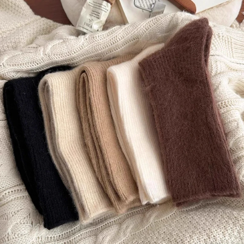 

1/6 pair of women's autumn winter simple comfortable casual mid length socks thick warm solid color versatile socks