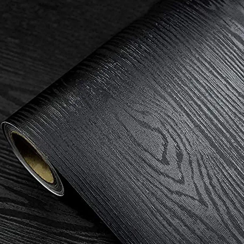 45cm PVC Furniture Decorative Paper Black Wood Grain Self-Adhesive Waterproof Wallpaper Kitchen Cabinet Table Door Wall Stickers