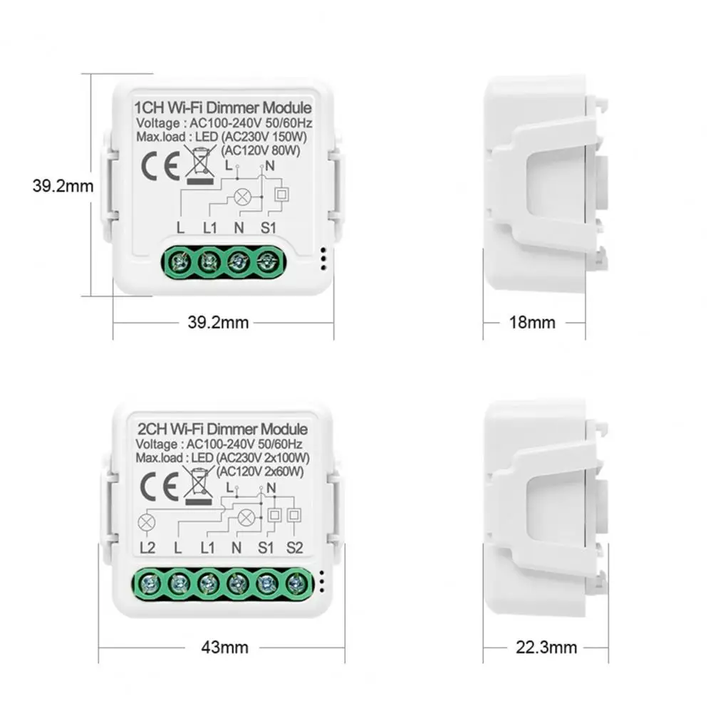 Interruptor escurecendo sem fio impermeável para casa, comando de voz, controle duplo, função de temporização, disjuntor escurecimento, wifi, 1 conjunto