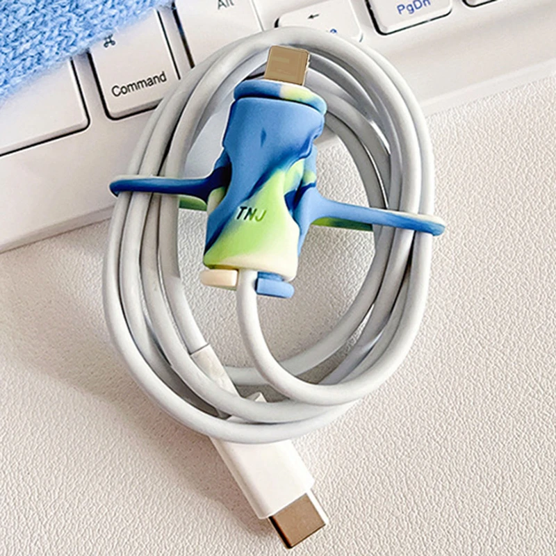 1Pcs Mini 2 in 1 Data Cable Protective Sleeve Colorful Earphone Wire Cord Protection Cover Soft Silicone Cable Protector Tools