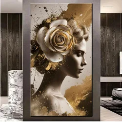 Diamond Painting New 2025 Gold Woman Flowers Picture Of Rhinestone DIY 5D Embroidery Goddess of Rose Diamond Mosaic Large Art