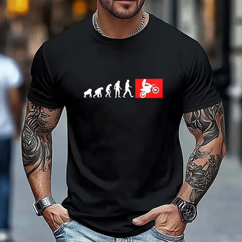 

Human Evolution Motocross Design Vintage T-shirt for Men Autocycle Motorbike Speedometer Personalized Print Tees Game Black