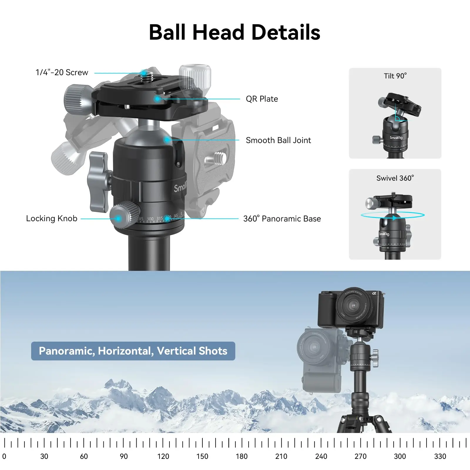 SmallRig Aluminum Mini Tripod VT-20 with 360° Ball Head for DSLR Camera Video Camcorder Load up to 13lb/6kg -4289