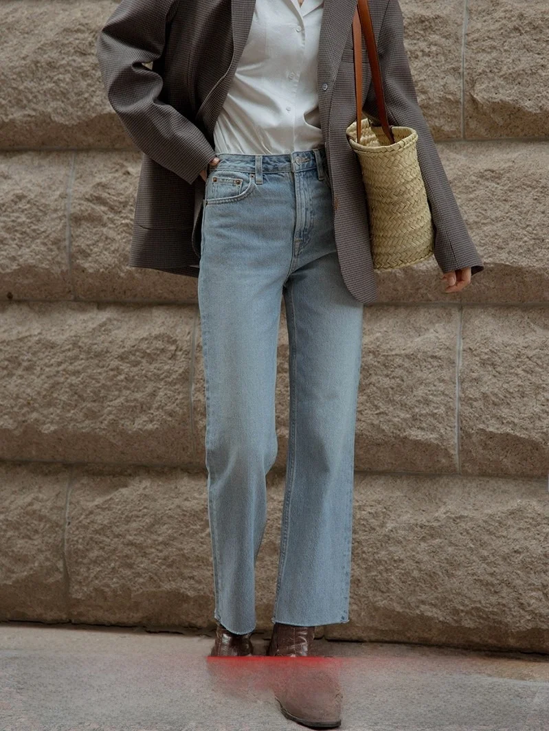 

Dailyart Ретро с высокой талией Прямые хлопковые джинсовые джинсы Женские легкие повседневные брюки с девятью точками