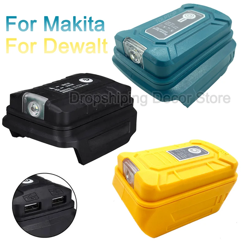 Li-ion Battery Power Bank Charger Lâmpada Led Lanterna Usb Carregador de Celular para Makita Dewalt e Hongsong 18v 20v