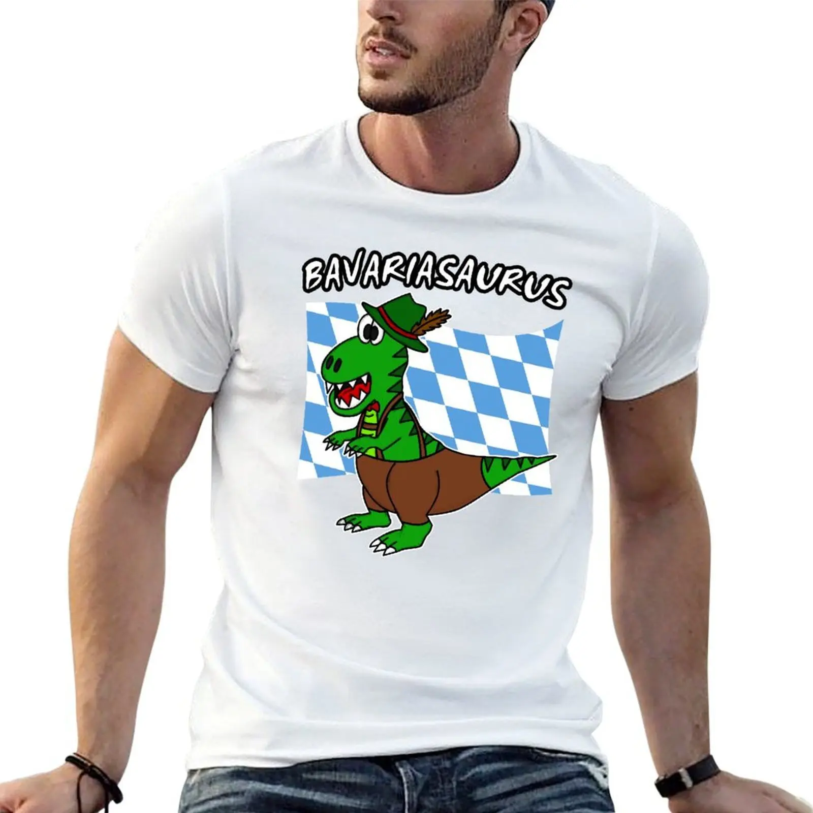 Bavariasaurus, Bandera Bávara, Dinosaurio, Sombrero Tirolés, Lederhosen, Camiseta Divertida, Tops de Tallas Grandes, Ropa de Verano para Hombre