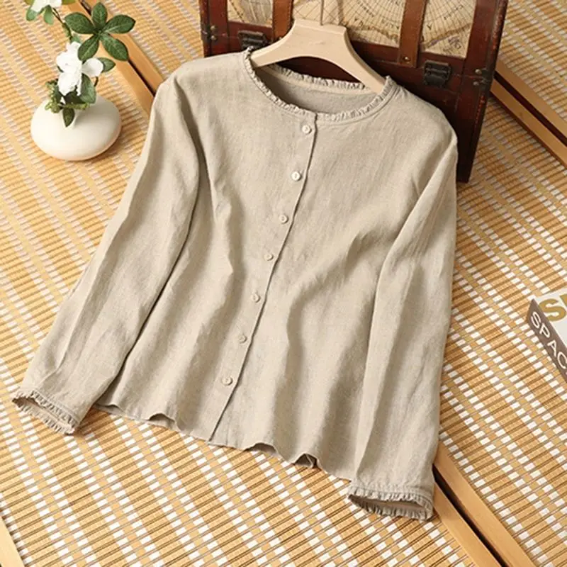 

Spring Autumn Artistic New Round Neck Loose Shirt