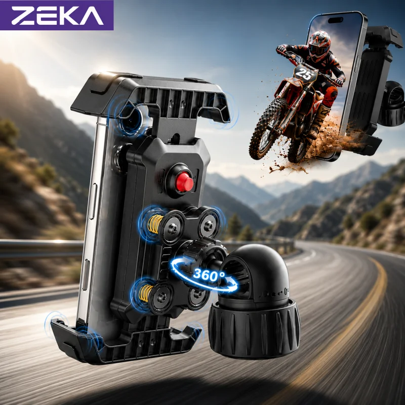 ZEKA Motorcycle Phone Mount Shockproof Bike Scooter E-Bike Phone Holder for iPhone Samsung Google Pixel Black