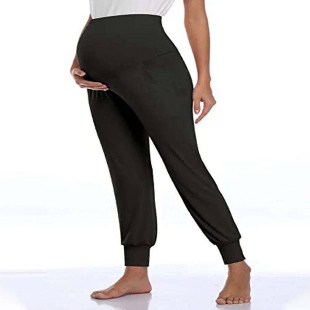 Lente moederschap dames casual broek Premama effen hoge taille strechy loungebroek voor zwangere vrouwen joggers met zakken