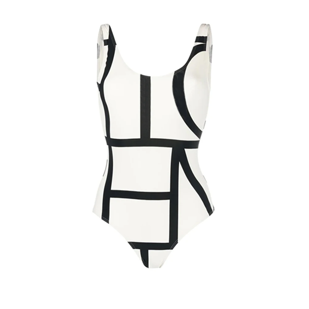 Black and White Color Block One Piece Swimsuit Fashion Bikinis Sleeveless Women's Swimming Suit Cover Up Summer Beachwear 2023