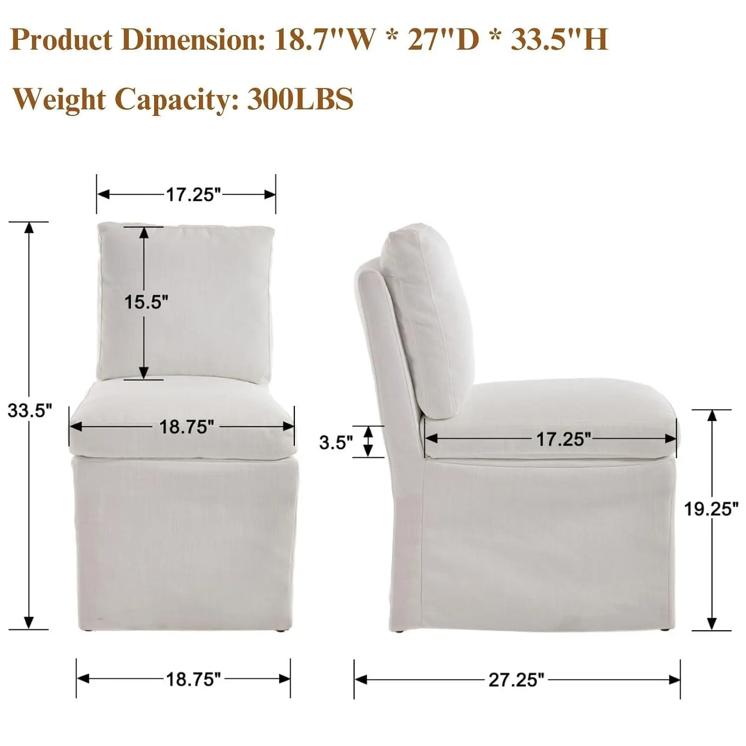 Slipcovered Dining Chair Set of 6, Upholstered Armless Dining Chair with Skirted Base, Linen Fabric Single Sofa Chair, Custom