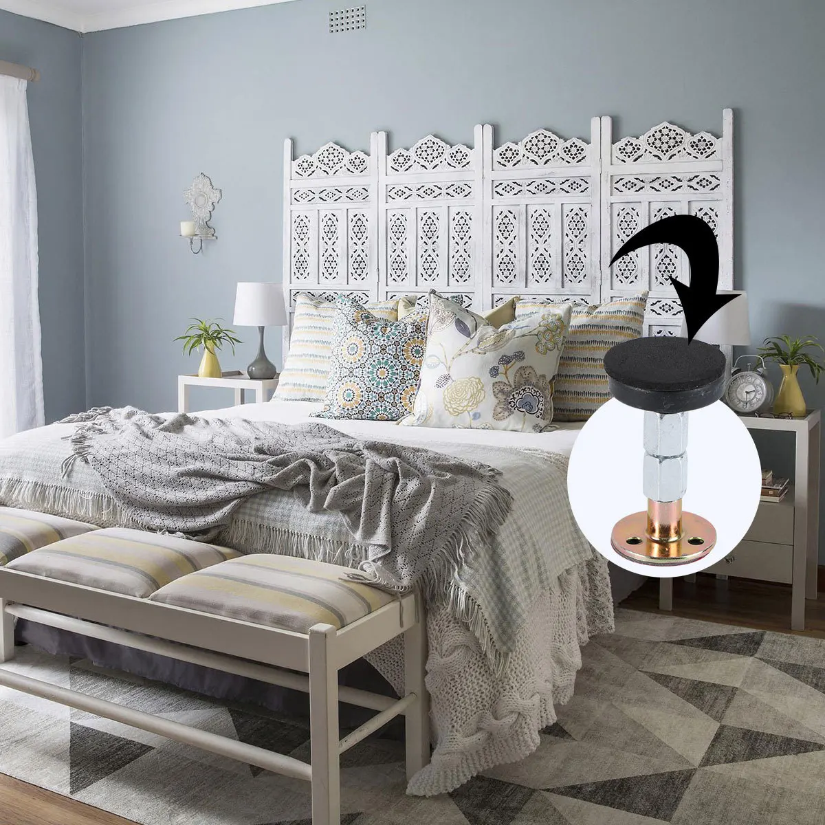 

4Pcs Metal Bedside Fixator Anti-Sloshing Adjustable Wall Stabilizer Sturdy Anti-Slip Home Supplies 47-64mm Metal Bedside Fixer