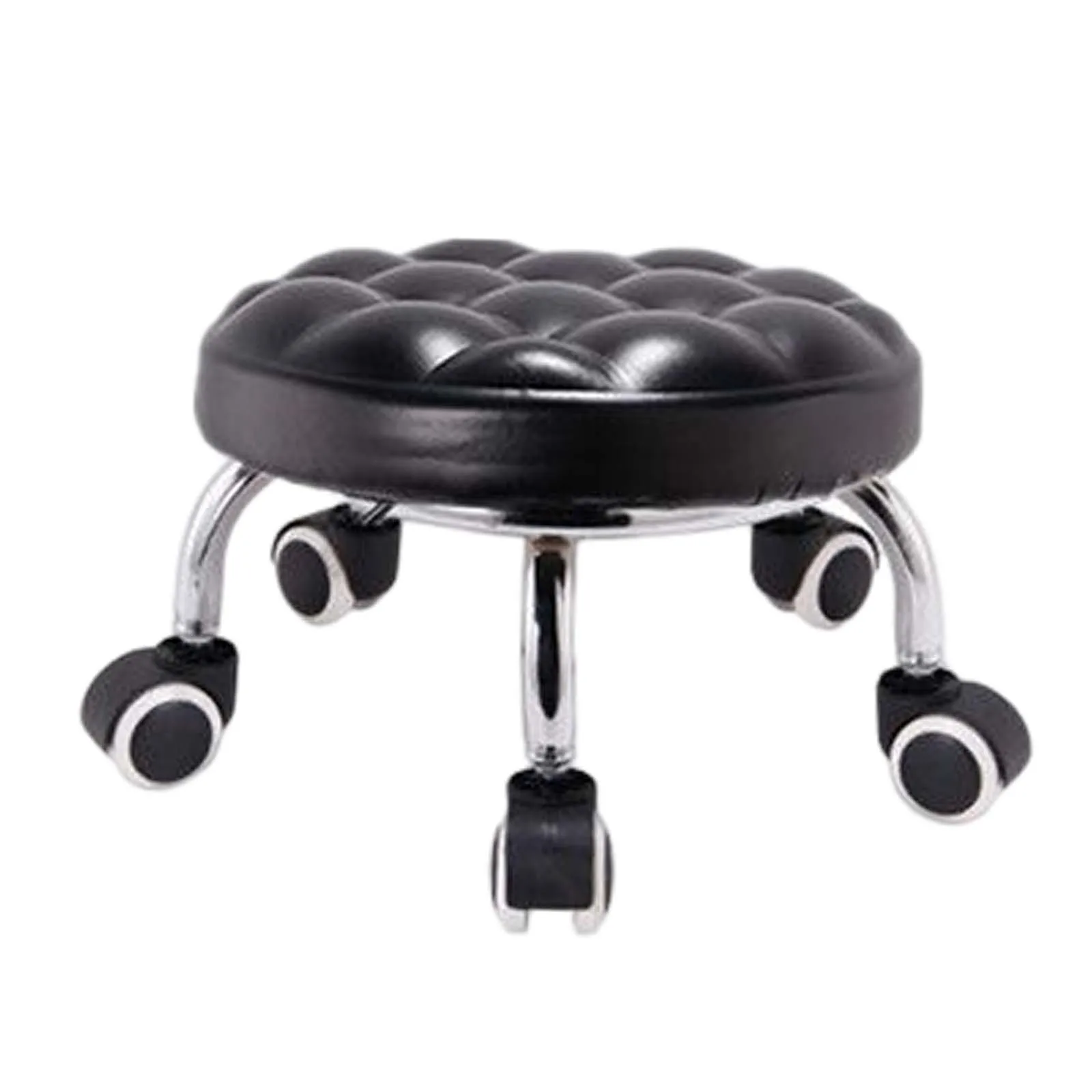 1Pcs Metal Low Stool Small Rolling Salon Stool Rotatable Furniture Waterproof PU Leather Seat for Barber Shop Garage Home Office