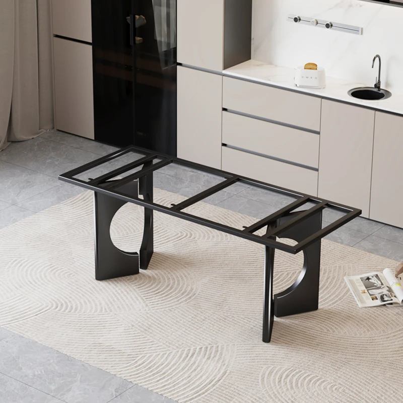 

Italian modern light luxury stainless steel table foot bracket custom marble rock slab dining table solid wood large board