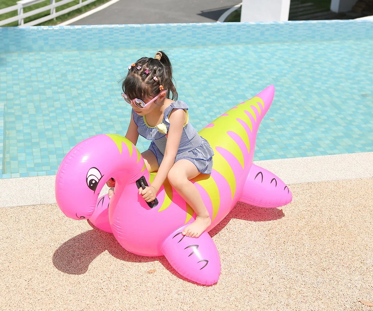 Inflatable Ride On Toys Red Dragon with Handles Pool Floating Row for Kids Summer Swimming Raft Fun Beach Pools Parties Ring