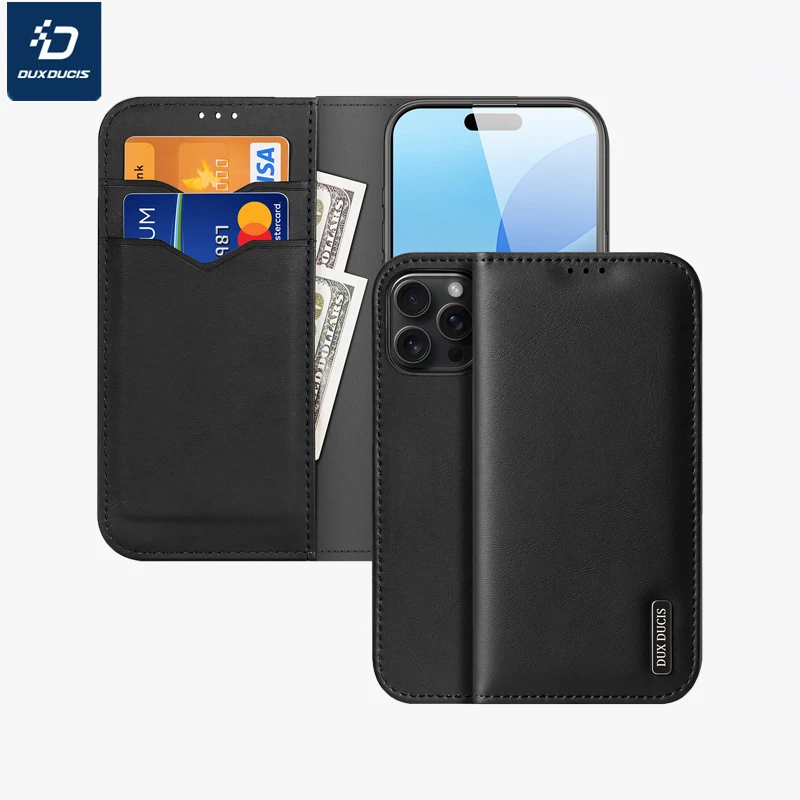 

DUX DUCIS Премиальный натуральный флип-кошелек из натуральной кожи для iPhone 16, противоударный чехол с магнитным слотом для карт