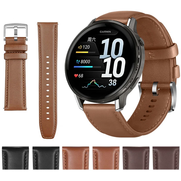 Genuine Leather Watchband for Garmin Venu 4 45mm Huawei Watch GT 6 22mm 20mm Strap Steel Pin Buckle High Quality Wrist Bracelet