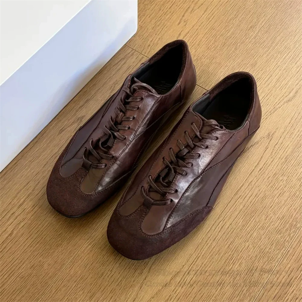 Men Pointed Toe German Training Shoes Soft Leather Thin Sole Retro Commuting Comfortable Casual Lace Up Low Top Leather Shoe